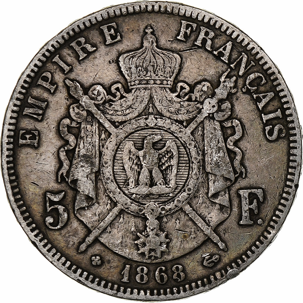 France, Napoleon III, 5 Francs, 1868, Strasbourg, Silver, VF(30-35), Gadoury:739
