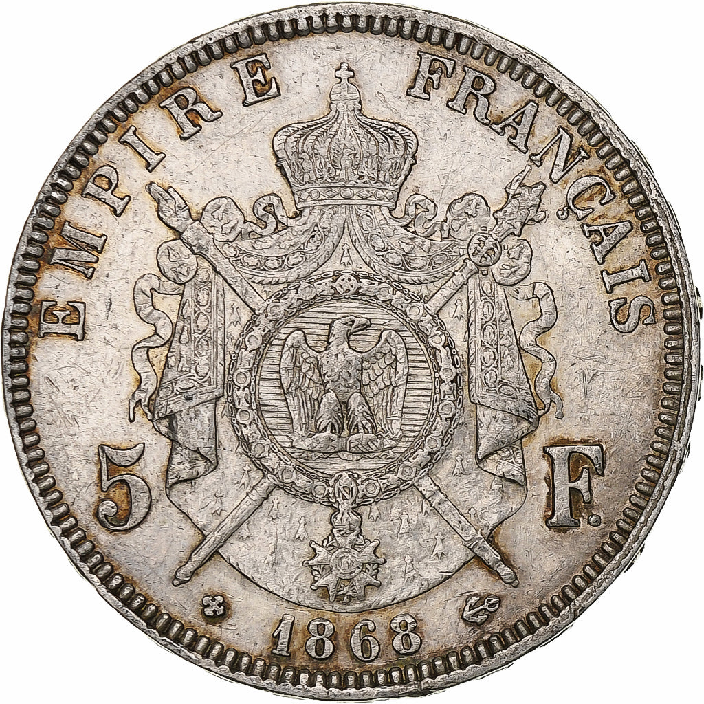 France, Napoleon III, 5 Francs, 1868, Strasbourg, Silver, EF(40-45), Gadoury:739