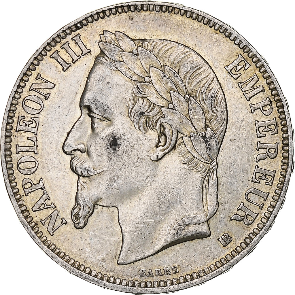 Francja, Napoleon III, 5 Francs, 1868, Strasbourg, Srebro, AU(50-53)