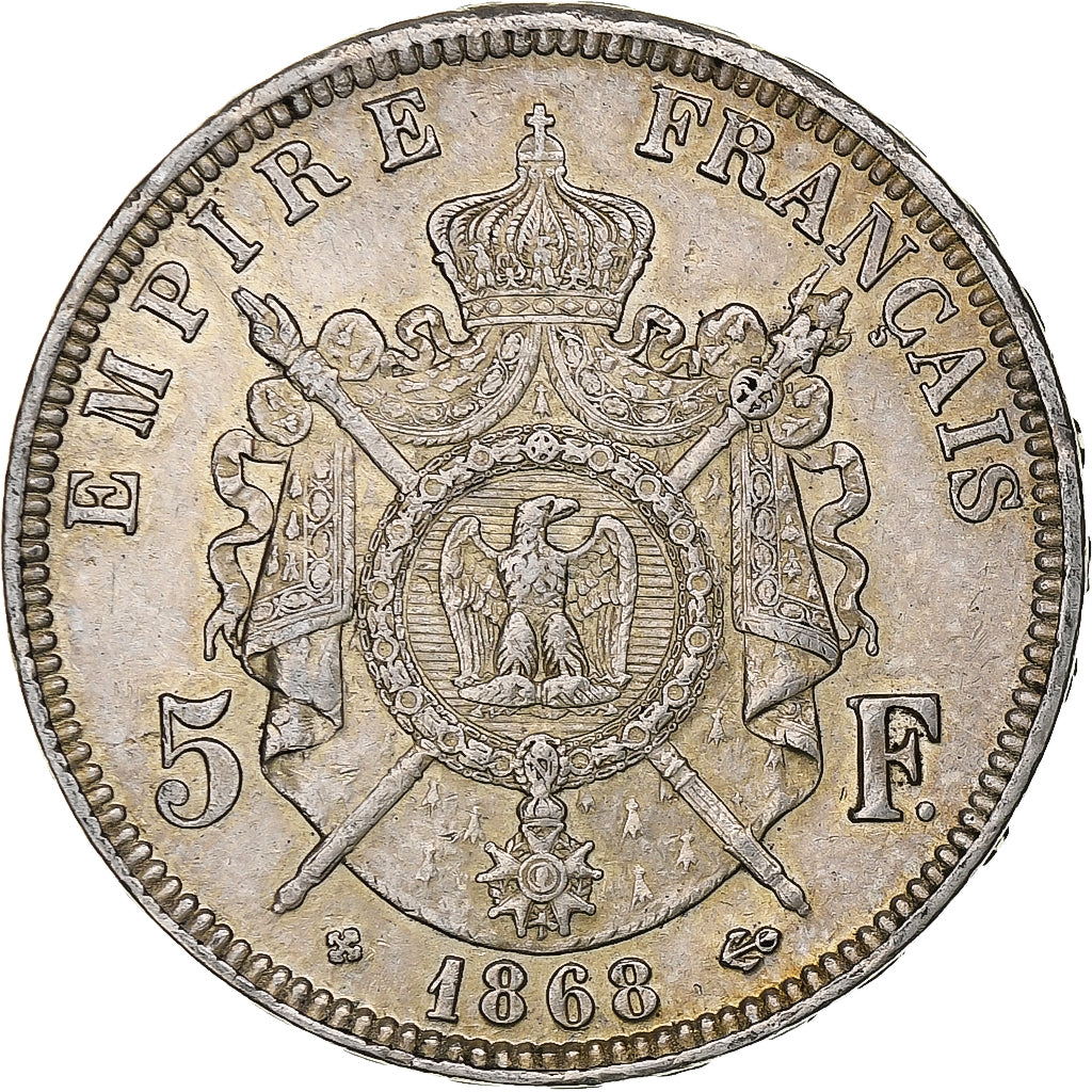 Francja, Napoleon III, 5 Francs, 1868, Strasbourg, Srebro, AU(50-53)