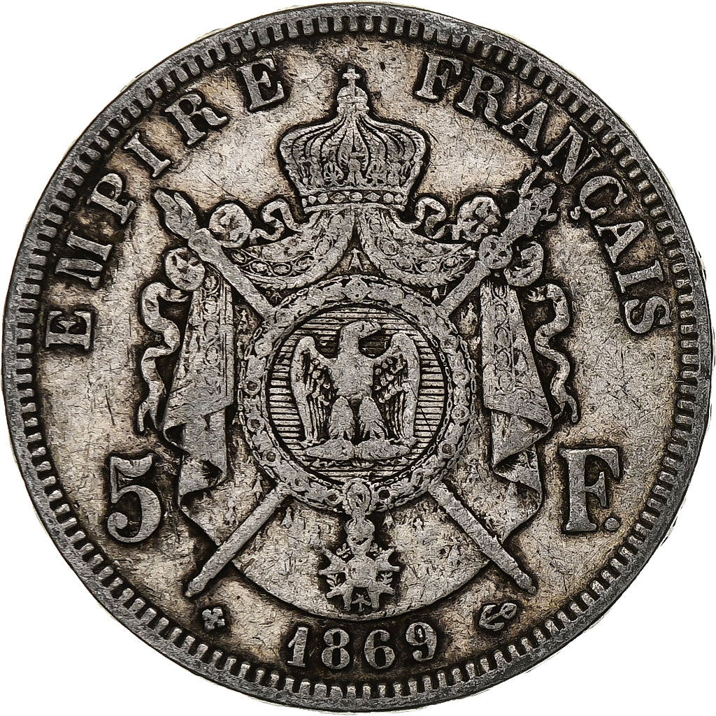 France, Napoleon III, 5 Francs, 1869, Strasbourg, Silver, VF(20-25)