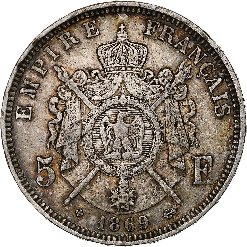 France, Napoleon III, 5 Francs, 1869, Strasbourg, Silver, VF(30-35)