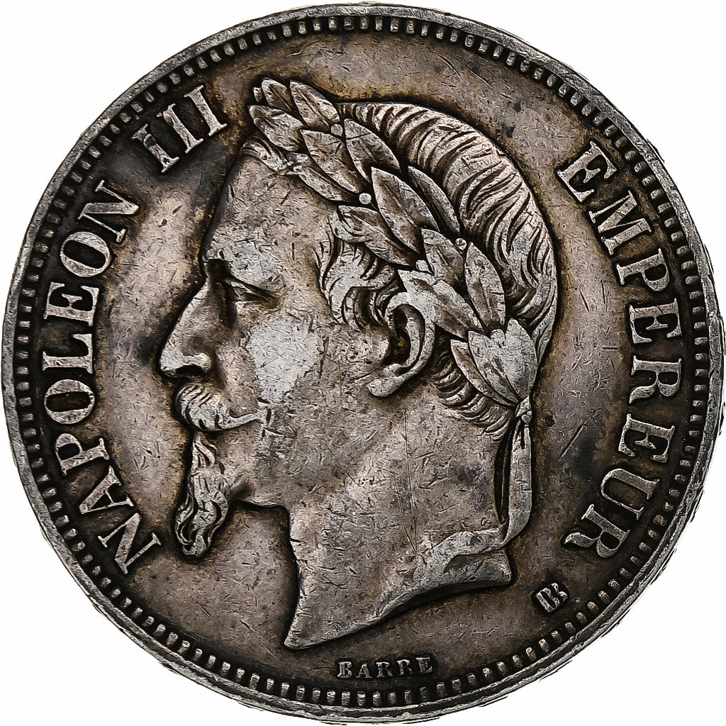 Francia, Napoleon III, 5 Francs, 1869, Strasbourg, Argento, MB+, Gadoury:739