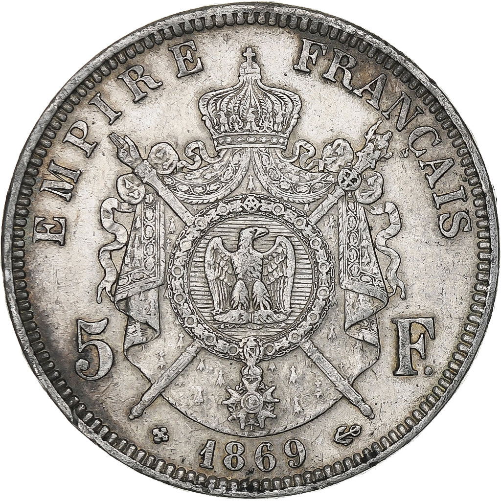France, Napoleon III, 5 Francs, 1869, Strasbourg, Silver, EF(40-45)