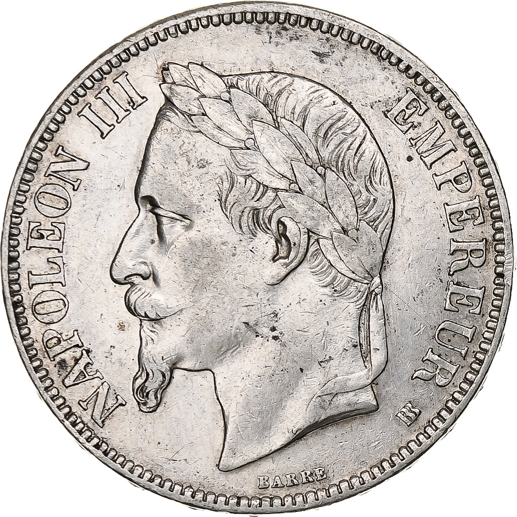 France, Napoleon III, 5 Francs, 1869, Strasbourg, Silver, EF(40-45)