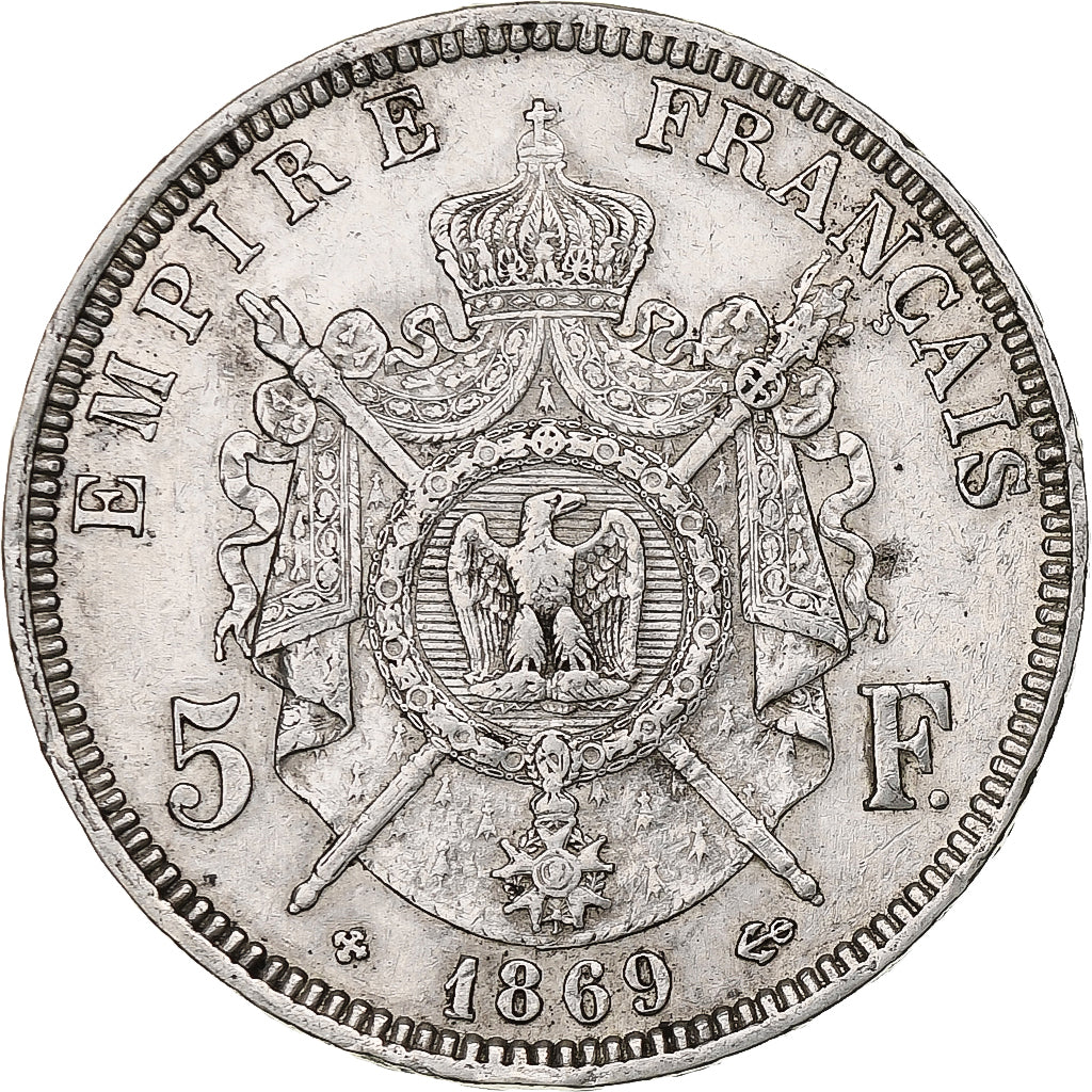 France, Napoleon III, 5 Francs, 1869, Strasbourg, Silver, EF(40-45)