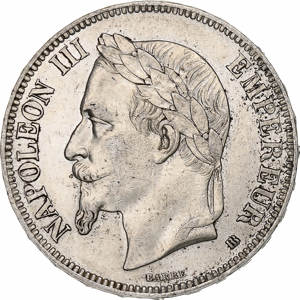 France, Napoleon III, 5 Francs, 1869, Strasbourg, Silver, AU(50-53)
