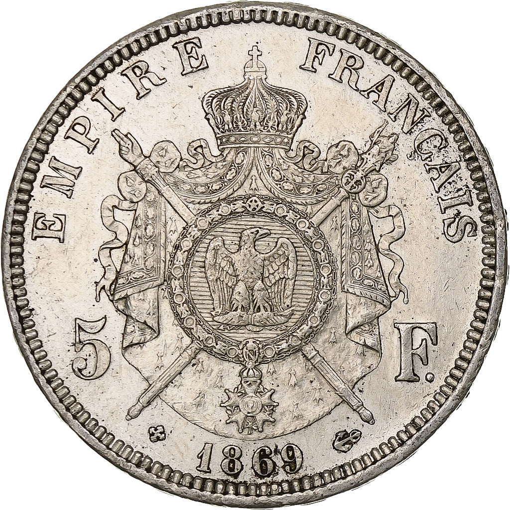France, Napoleon III, 5 Francs, 1869, Strasbourg, Silver, AU(50-53)