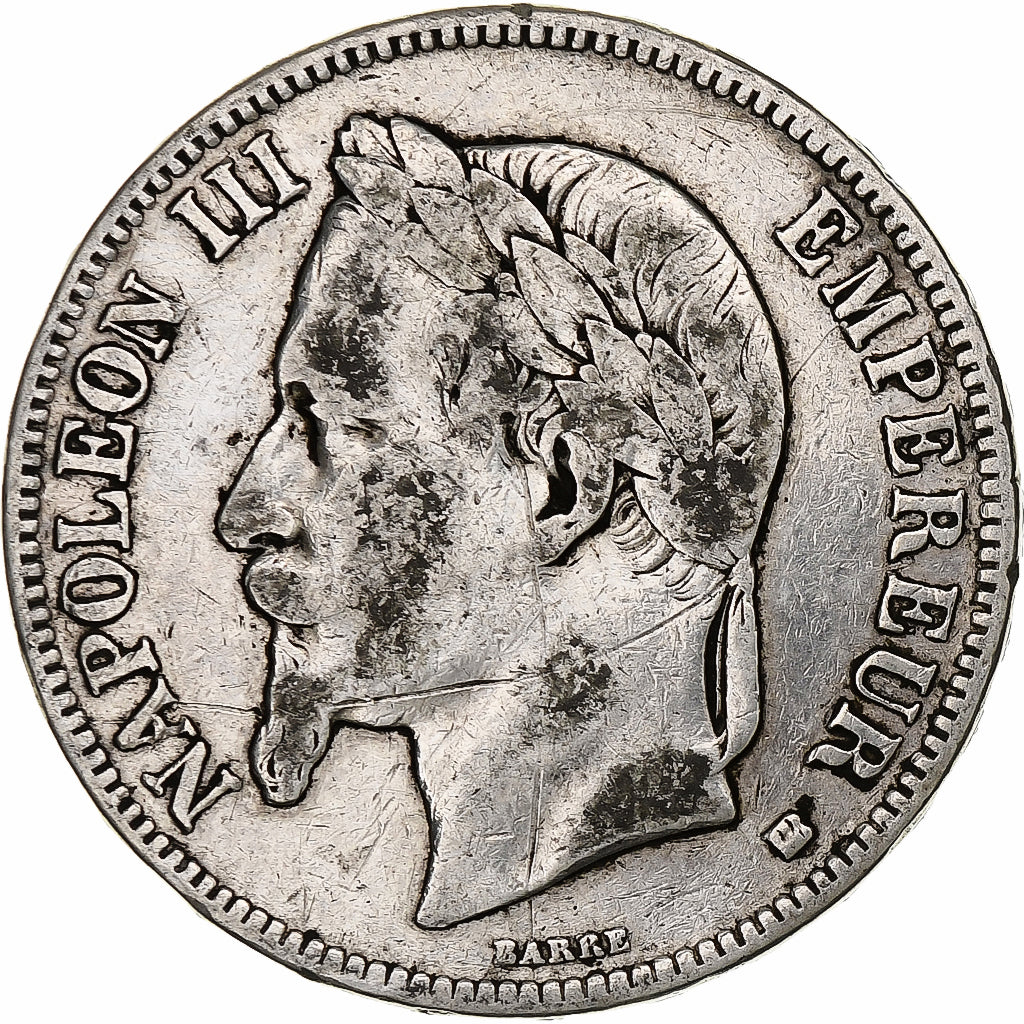 France, Napoleon III, 5 Francs, 1869, Strasbourg, Silver, VF(20-25)