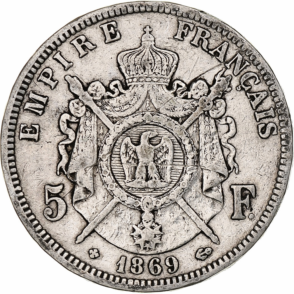 France, Napoleon III, 5 Francs, 1869, Strasbourg, Silver, VF(20-25)