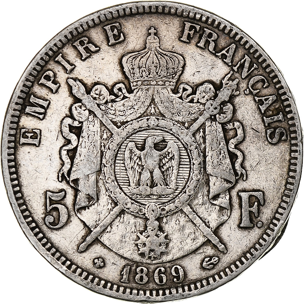 Frankreich, Napoleon III, 5 Francs, 1869, Strasbourg, Silber, S, Gadoury:739