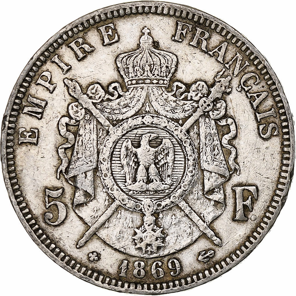 France, Napoleon III, 5 Francs, 1869, Strasbourg, Silver, VF(30-35)