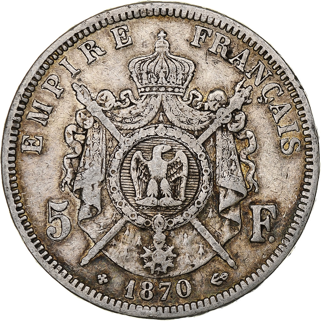 France, Napoleon III, 5 Francs, 1870, Strasbourg, Silver, VF(20-25)