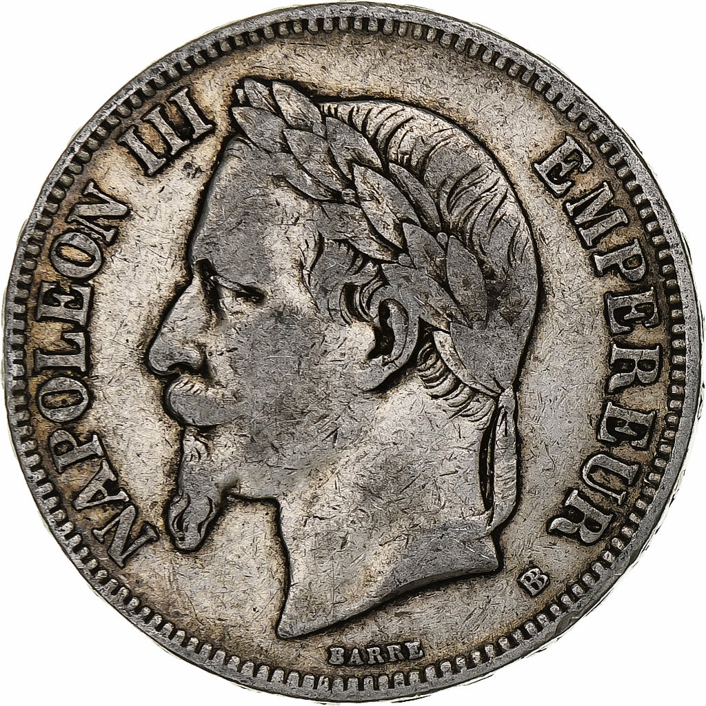 France, Napoleon III, 5 Francs, 1870, Strasbourg, Silver, VF(20-25)