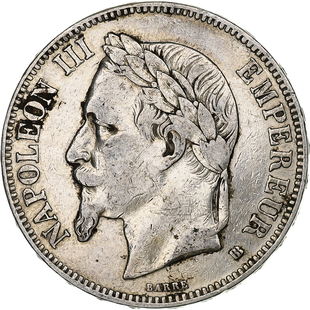 France, Napoleon III, 5 Francs, 1870, Strasbourg, Silver, VF(30-35)