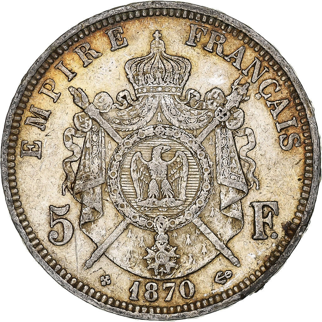 France, Napoleon III, 5 Francs, 1870, Strasbourg, Silver, EF(40-45)