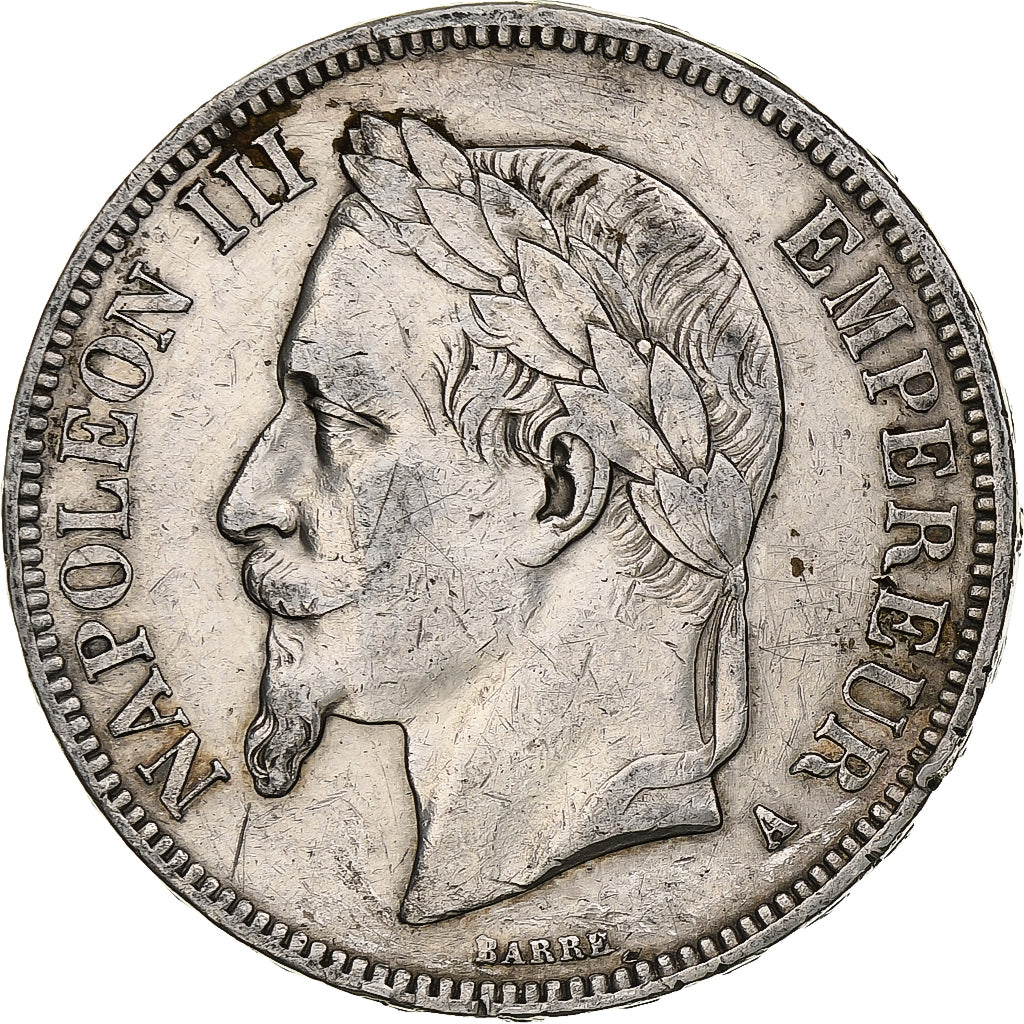 Frankreich, Napoleon III, 5 Francs, 1867, Paris, Silber, SS, KM:799.1