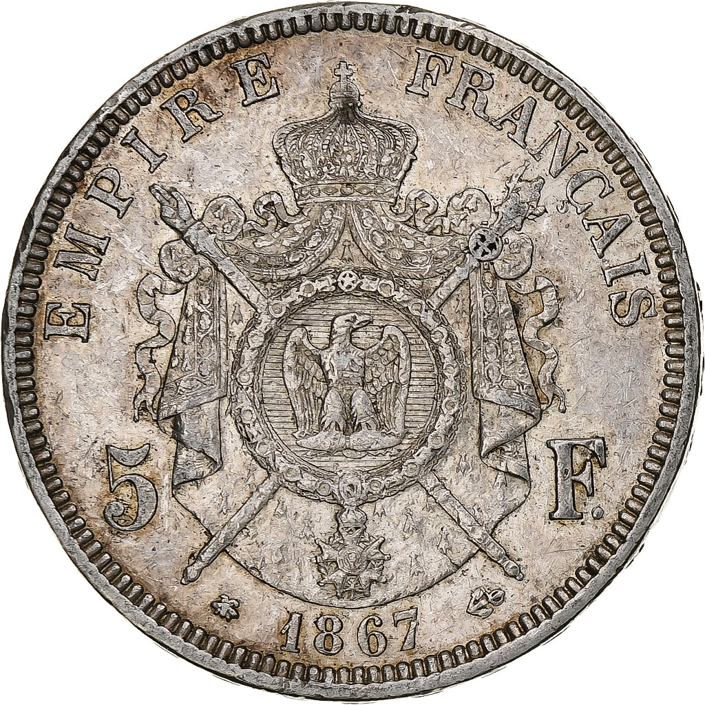 France, Napoleon III, 5 Francs, 1867, Paris, Silver, EF(40-45), KM:799.1