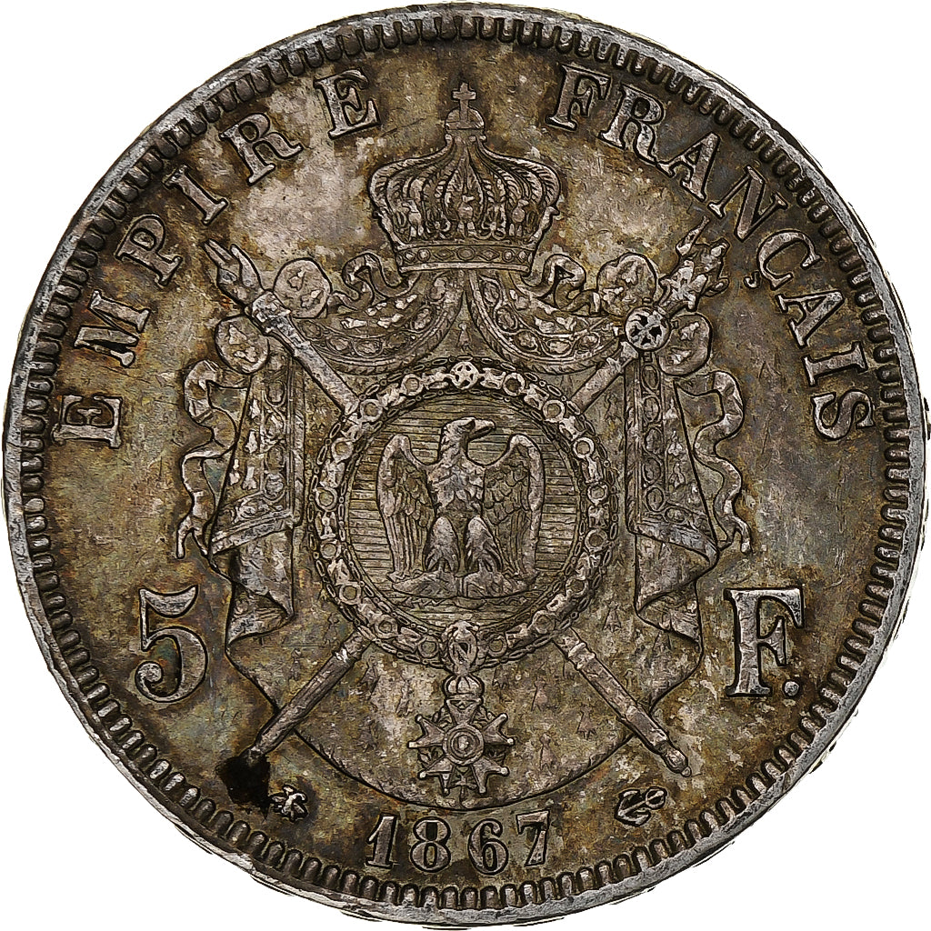 France, Napoleon III, 5 Francs, 1867, Paris, Silver, EF(40-45), KM:799.1