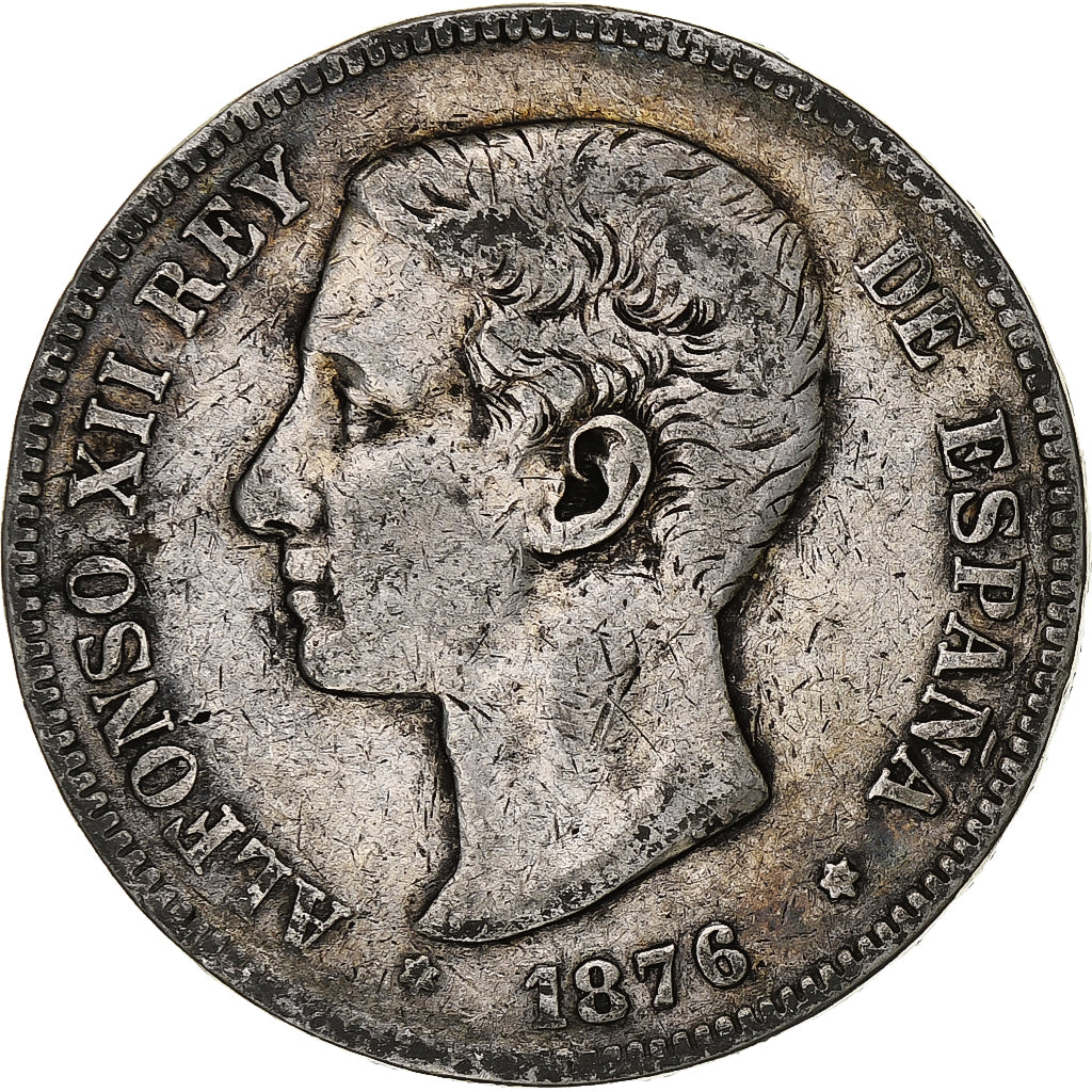 Spain, Alfonso XII, 5 Pesetas, 1876, Silver, VF(20-25), KM:671