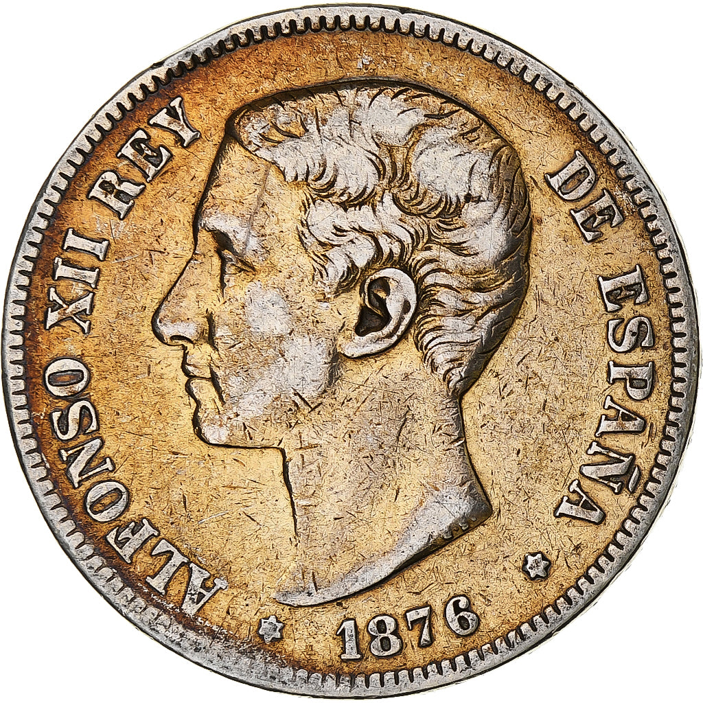 Spagna, Alfonso XII, 5 Pesetas, 1876, Argento, MB, KM:671