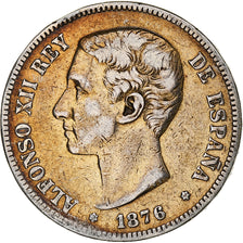 Spagna, Alfonso XII, 5 Pesetas, 1876, Argento, MB, KM:671
