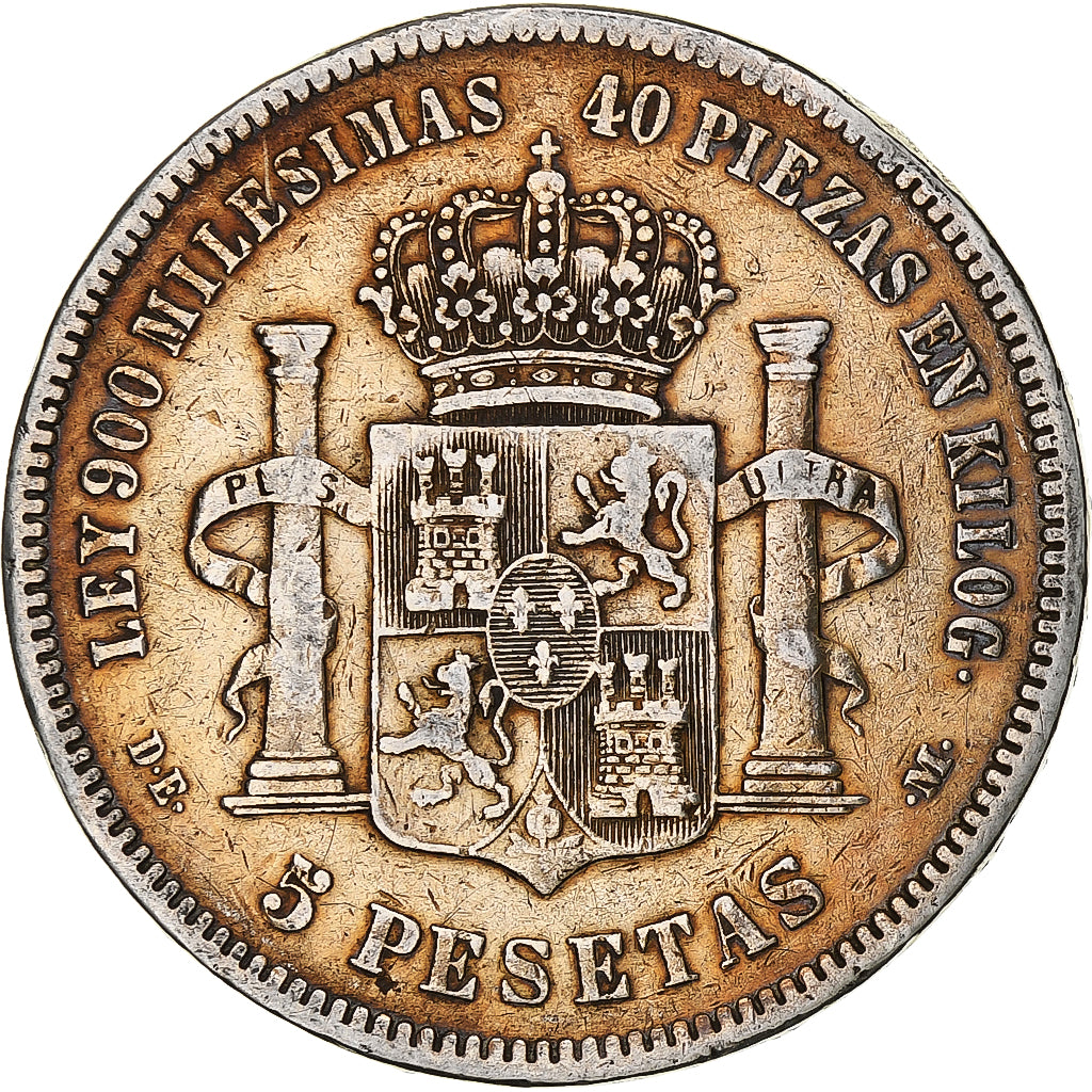 Spagna, Alfonso XII, 5 Pesetas, 1876, Argento, MB, KM:671