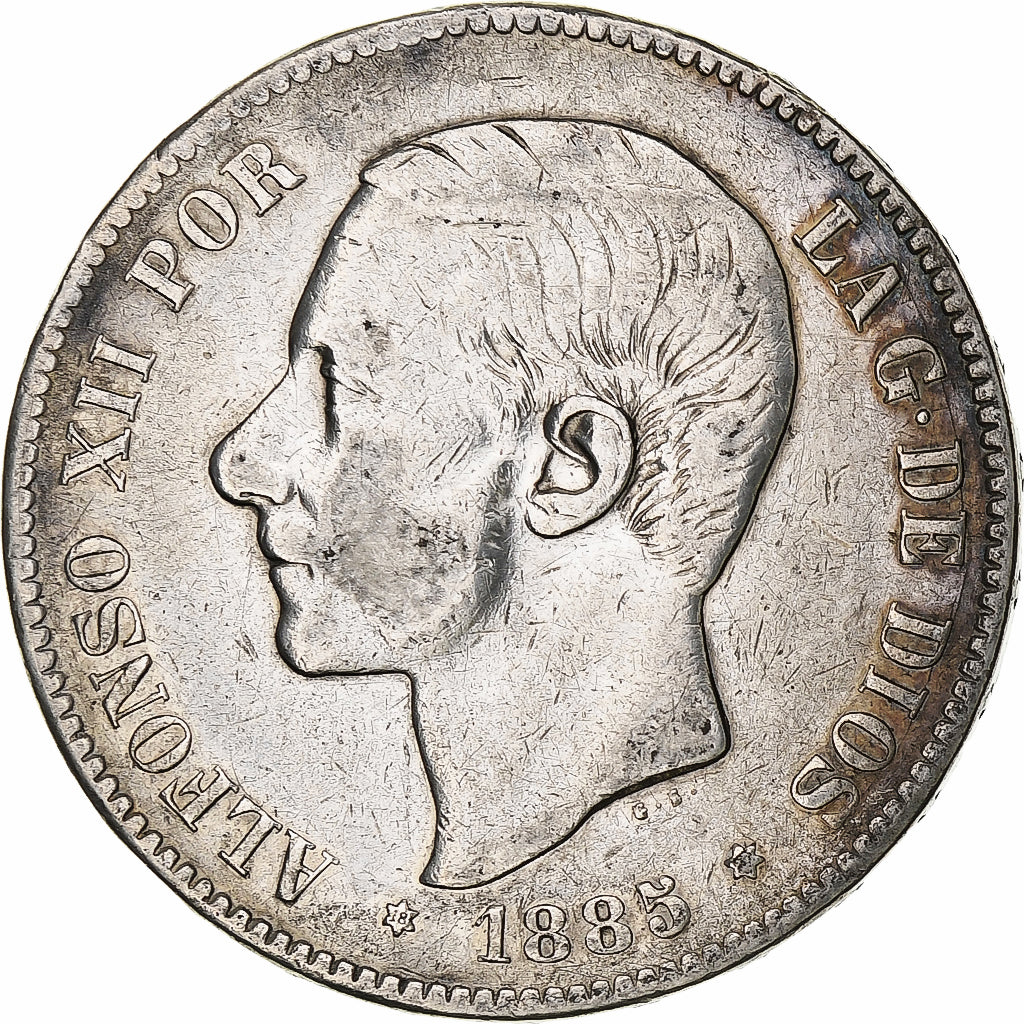 Spain, Alfonso XII, 5 Pesetas, 1885, Madrid, Silver, VF(20-25), KM:688