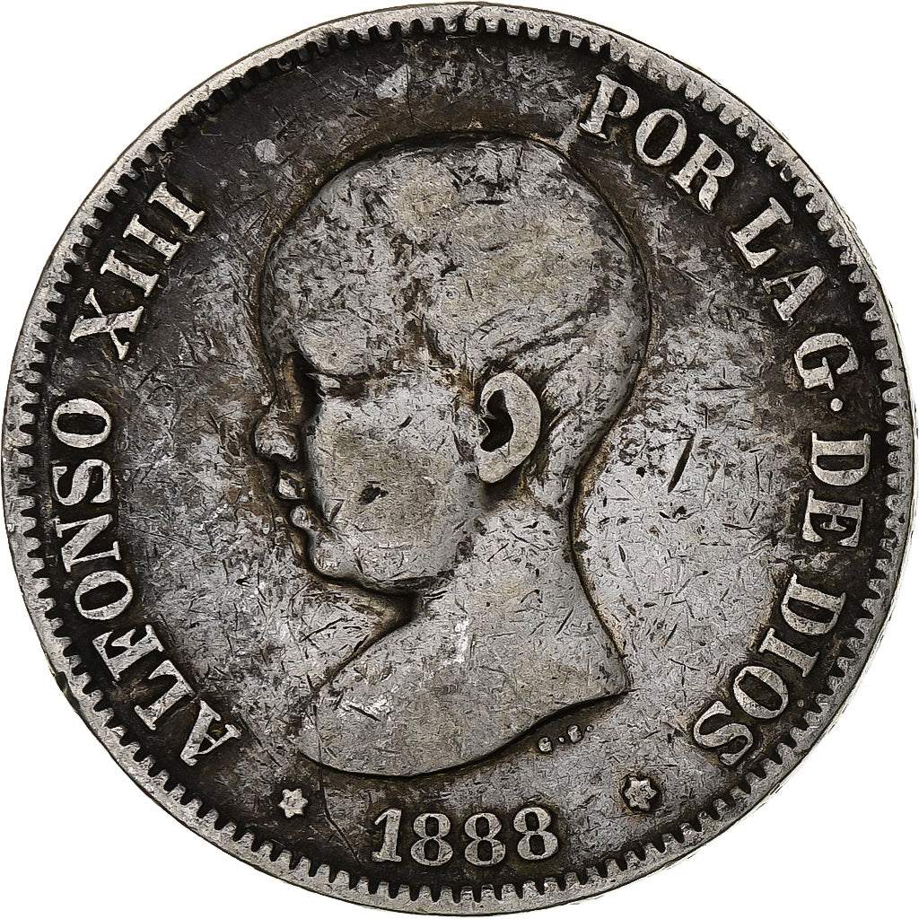 Spain, Alfonso XIII, 5 Pesetas, 1888, Madrid, Silver, VF(20-25), KM:689