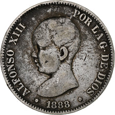 Spain, Alfonso XIII, 5 Pesetas, 1888, Madrid, Silver, VF(20-25), KM:689