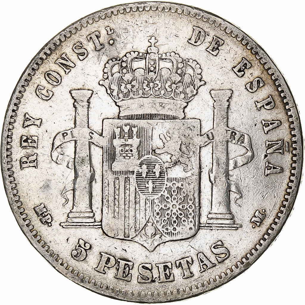 España, Alfonso XIII, 5 Pesetas, 1888, Madrid, Plata, BC+, KM:689