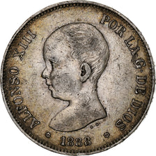 Espanha, Alfonso XIII, 5 Pesetas, 1888, Madrid, Prata, EF(40-45), KM:689