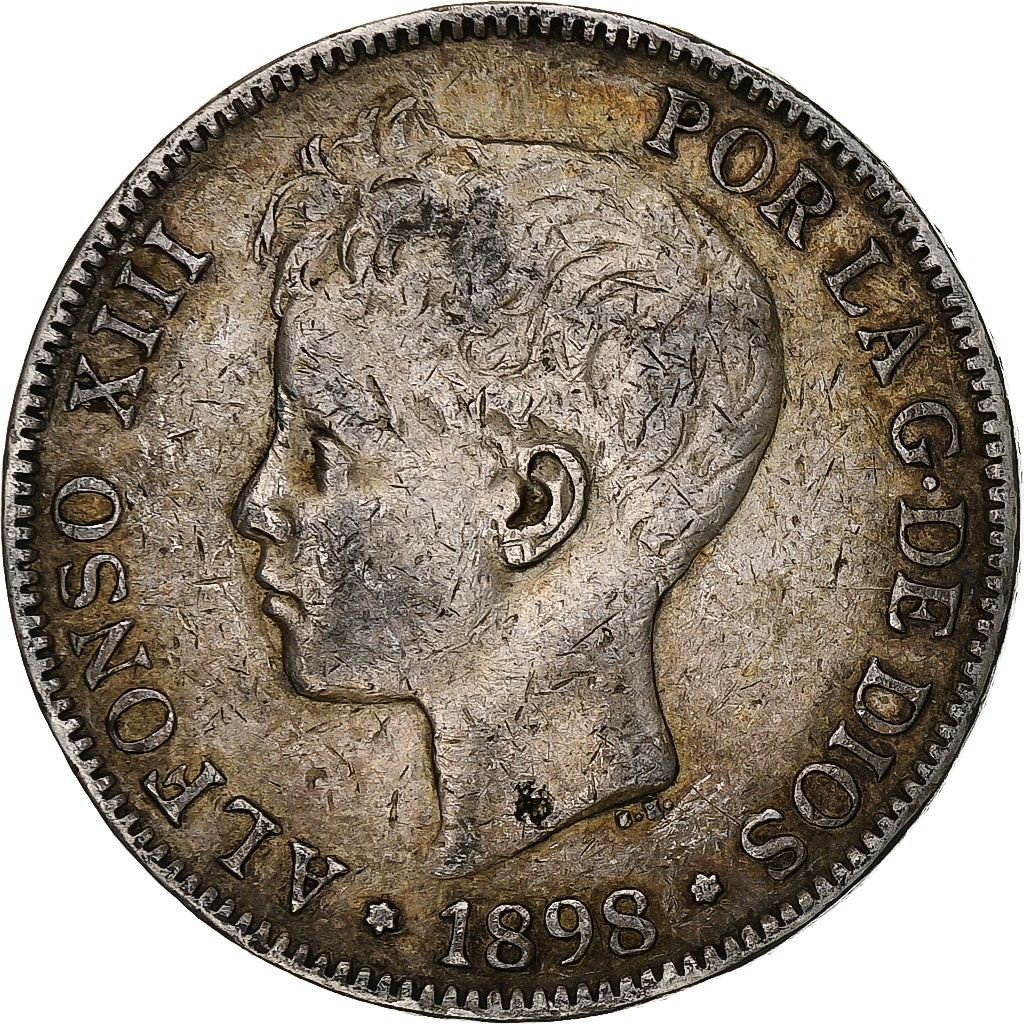 Spain, Alfonso XIII, 5 Pesetas, 1898, Valencia, Silver, VF(30-35), KM:707