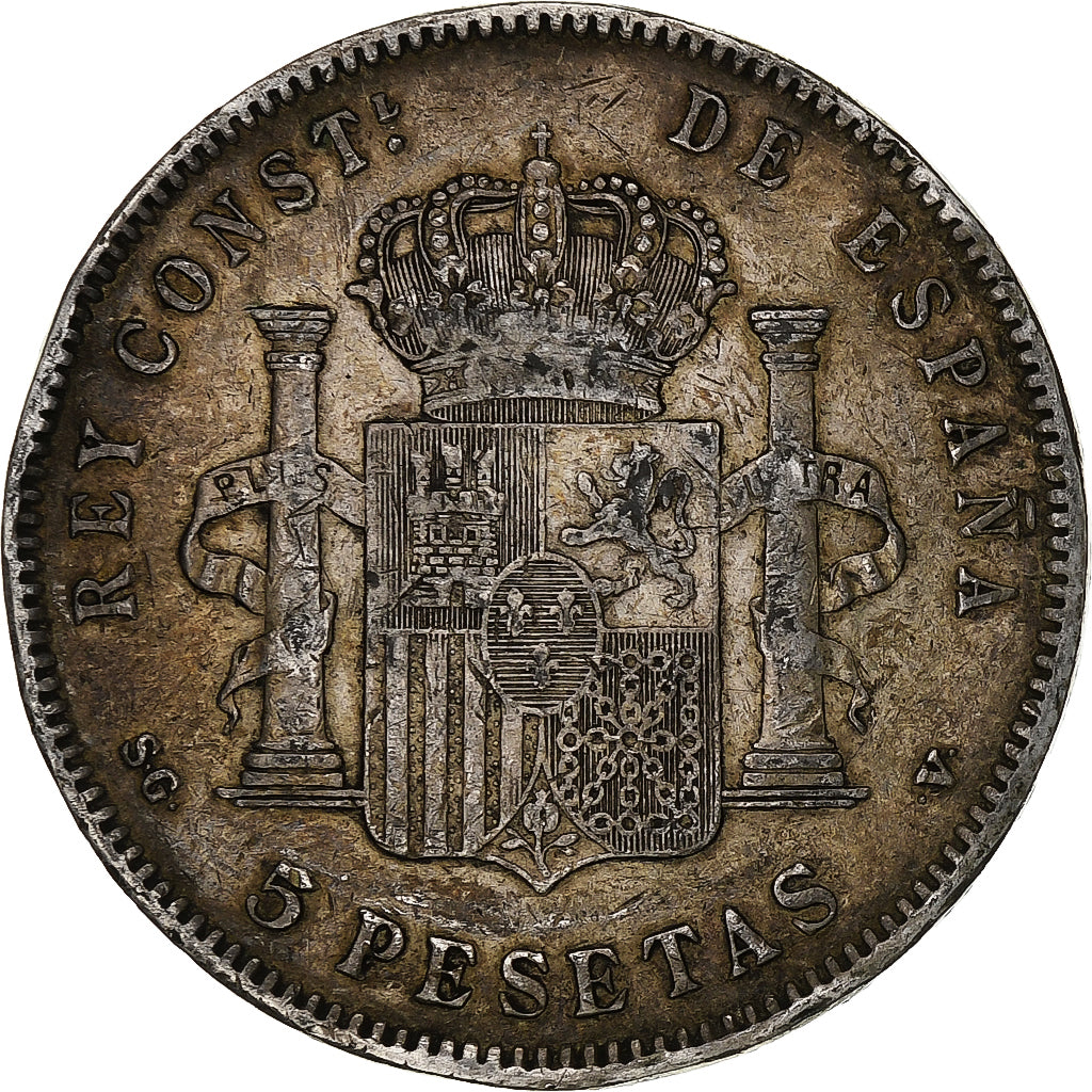 Spain, Alfonso XIII, 5 Pesetas, 1898, Valencia, Silver, VF(30-35), KM:707