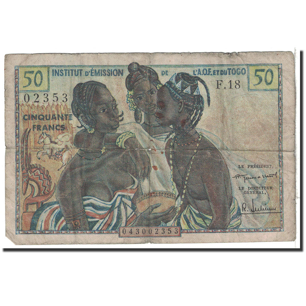 French West Africa, 50 Francs, 1956, KM:45, F(12-15)