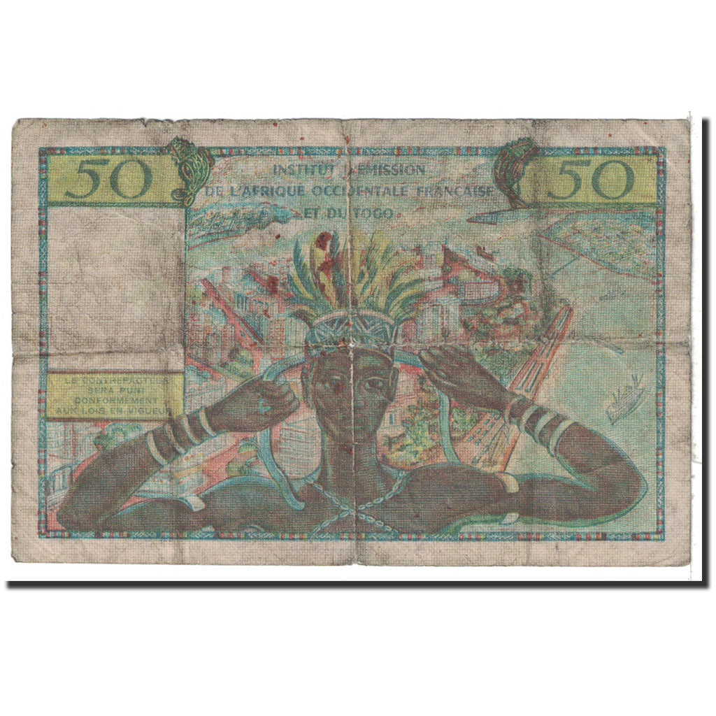 French West Africa, 50 Francs, 1956, KM:45, F(12-15)