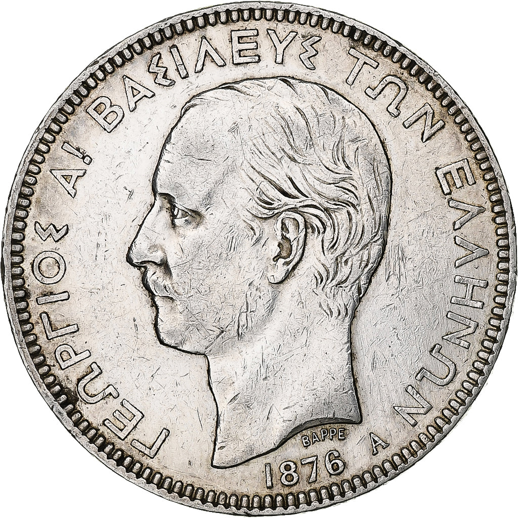 Greece, George I, 5 Drachmai, 1876, Paris, Silver, EF(40-45), KM:46