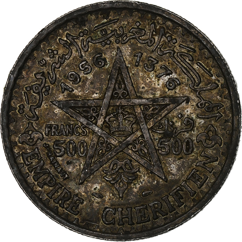 Morocco, Mohammed V, 500 Francs, 1956, Paris, Silver, EF(40-45), KM:54