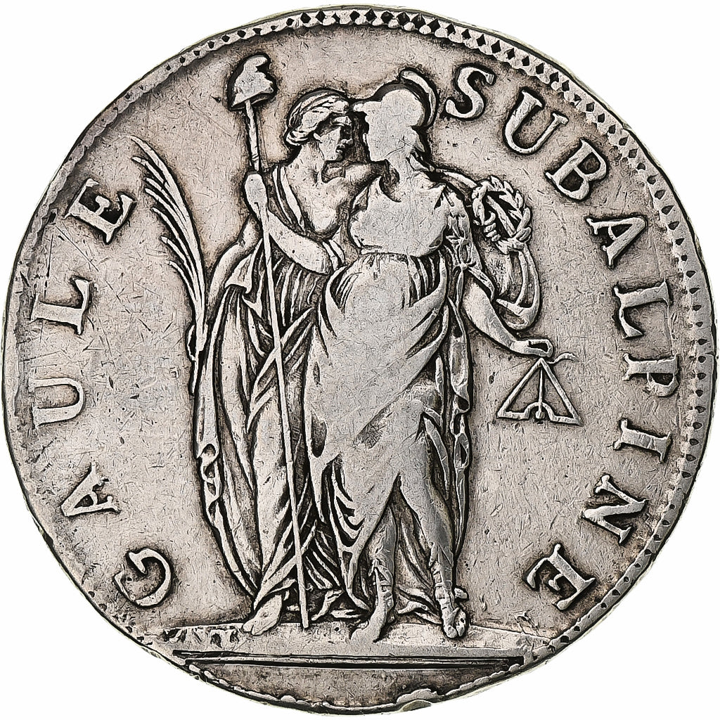 ITALIAN STATES, PIEDMONT REPUBLIC, 5 Francs, An 10, Turin, Silver, VF(30-35)