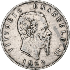 Italy, Vittorio Emanuele II, 5 Lire, 1869, Milan, Silver, VF(20-25), KM:8.3