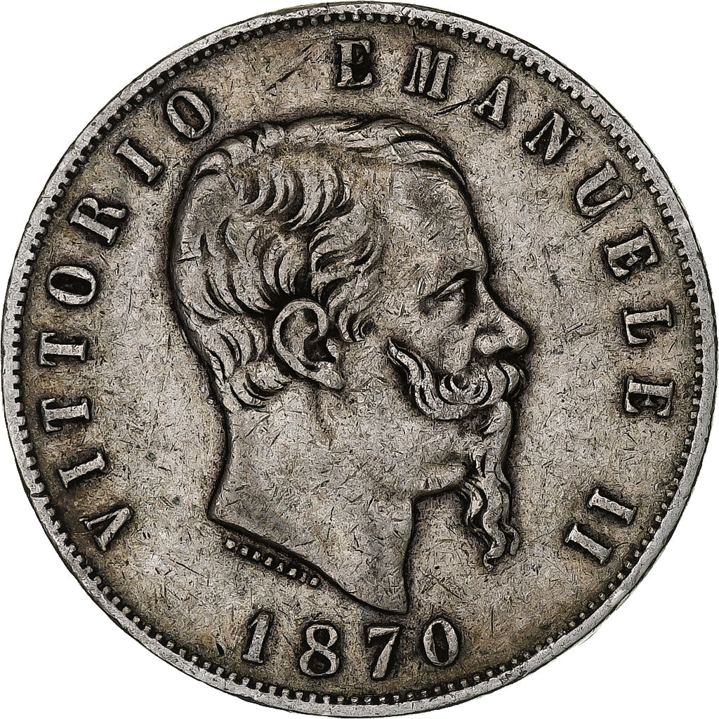 Italia, Vittorio Emanuele II, 5 Lire, 1870, Milan, Argento, MB+, KM:8.3
