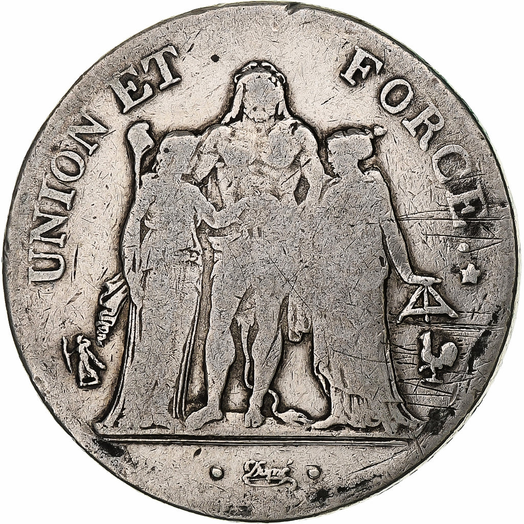 Frankrijk, 5 Francs, Union et Force, AN 11, Paris, Zilver, ZG+, Gadoury:563a