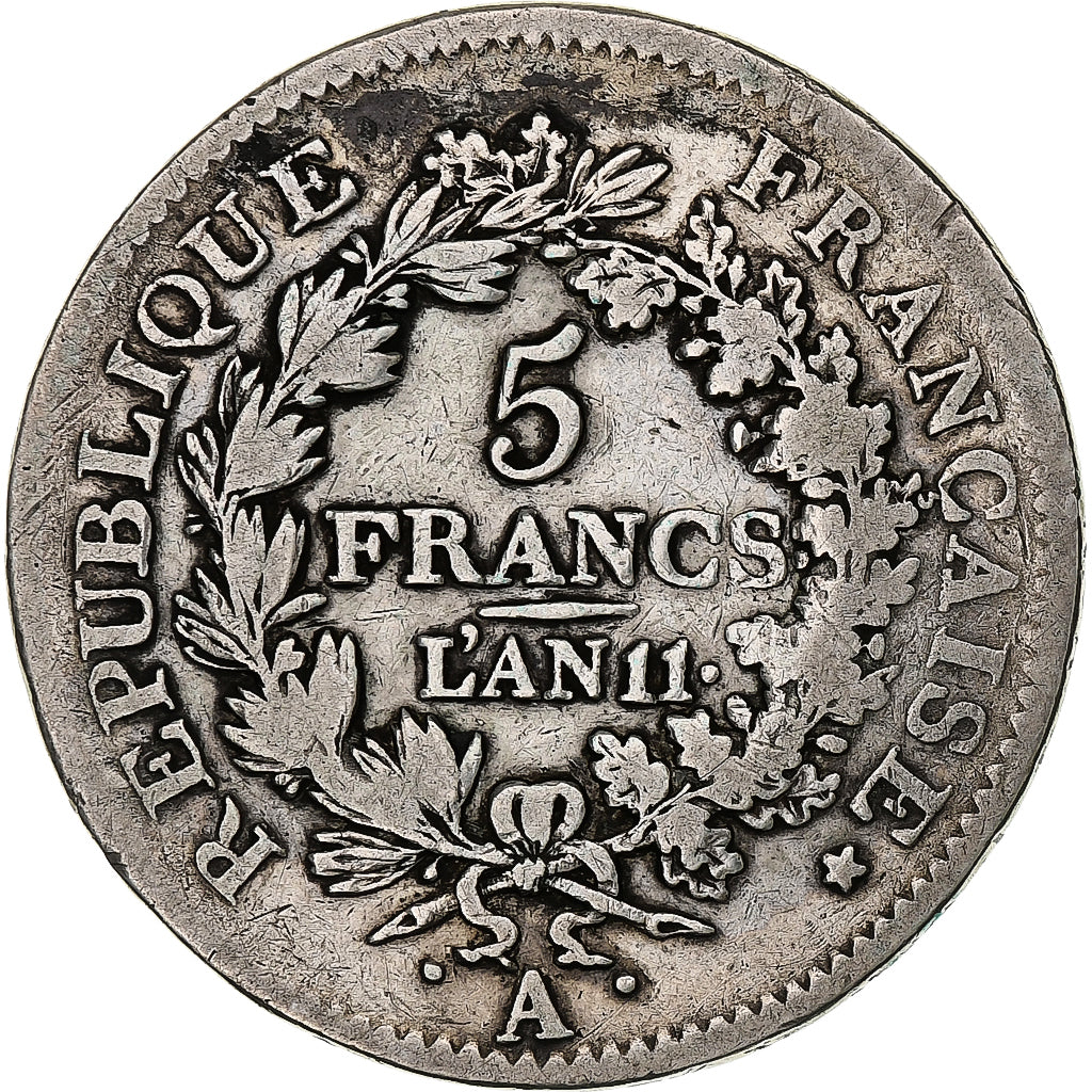 Frankrijk, 5 Francs, Union et Force, AN 11, Paris, Zilver, ZG+, Gadoury:563a
