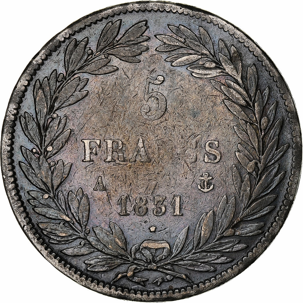 France, 5 Francs, Louis-Philippe, 1831, Paris, Silver, VF(20-25), Gadoury:676