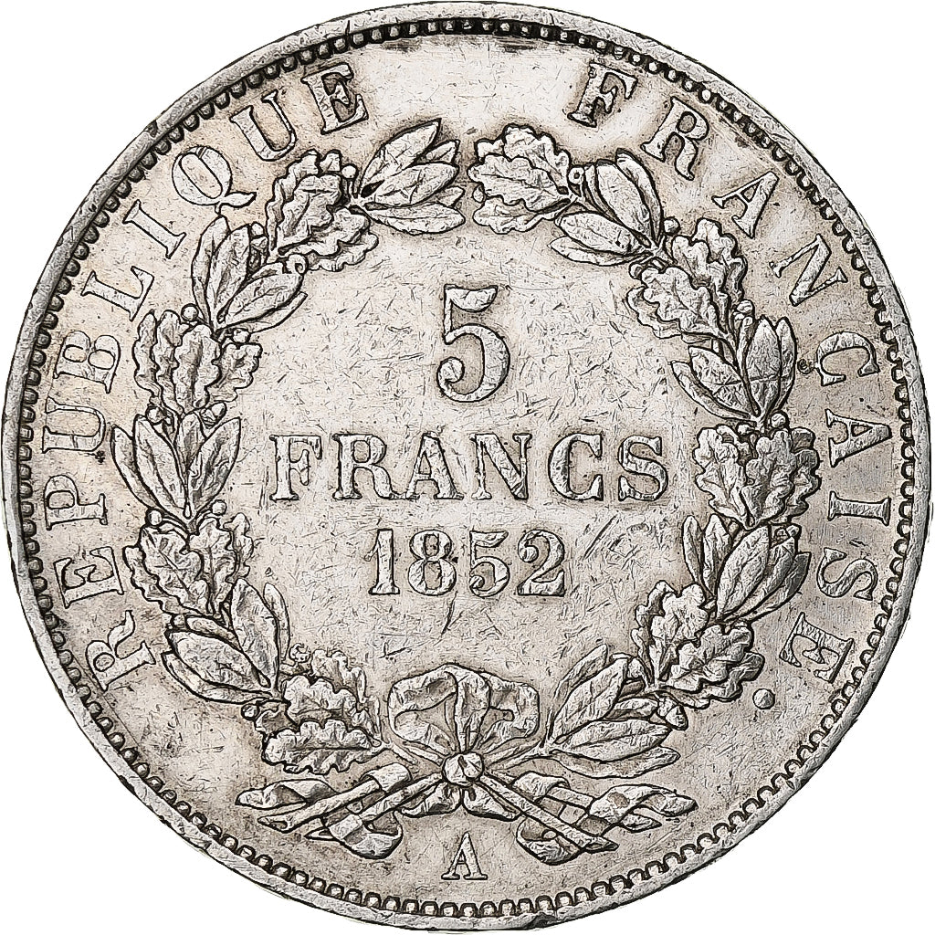 França, 5 Francs, Napoléon III, 1852, Paris, Prata, VF(20-25), Gadoury:726