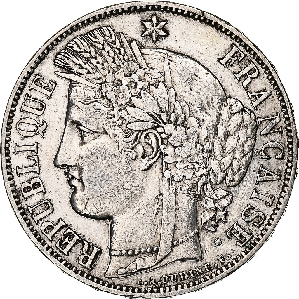 França, 5 Francs, Cérès, 1870, Paris, Prata, EF(40-45), Gadoury:742, KM:818.1