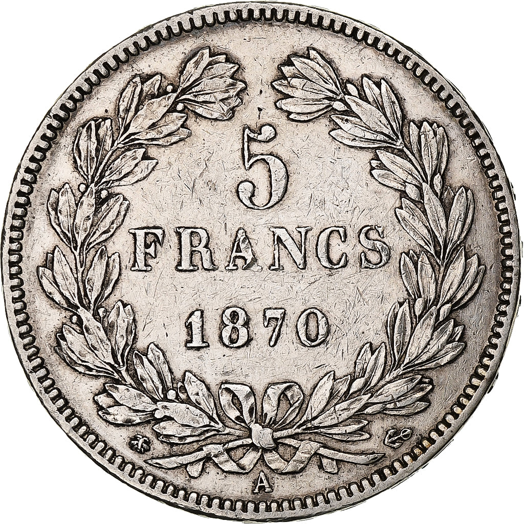 França, 5 Francs, Cérès, 1870, Paris, Prata, EF(40-45), Gadoury:742, KM:818.1