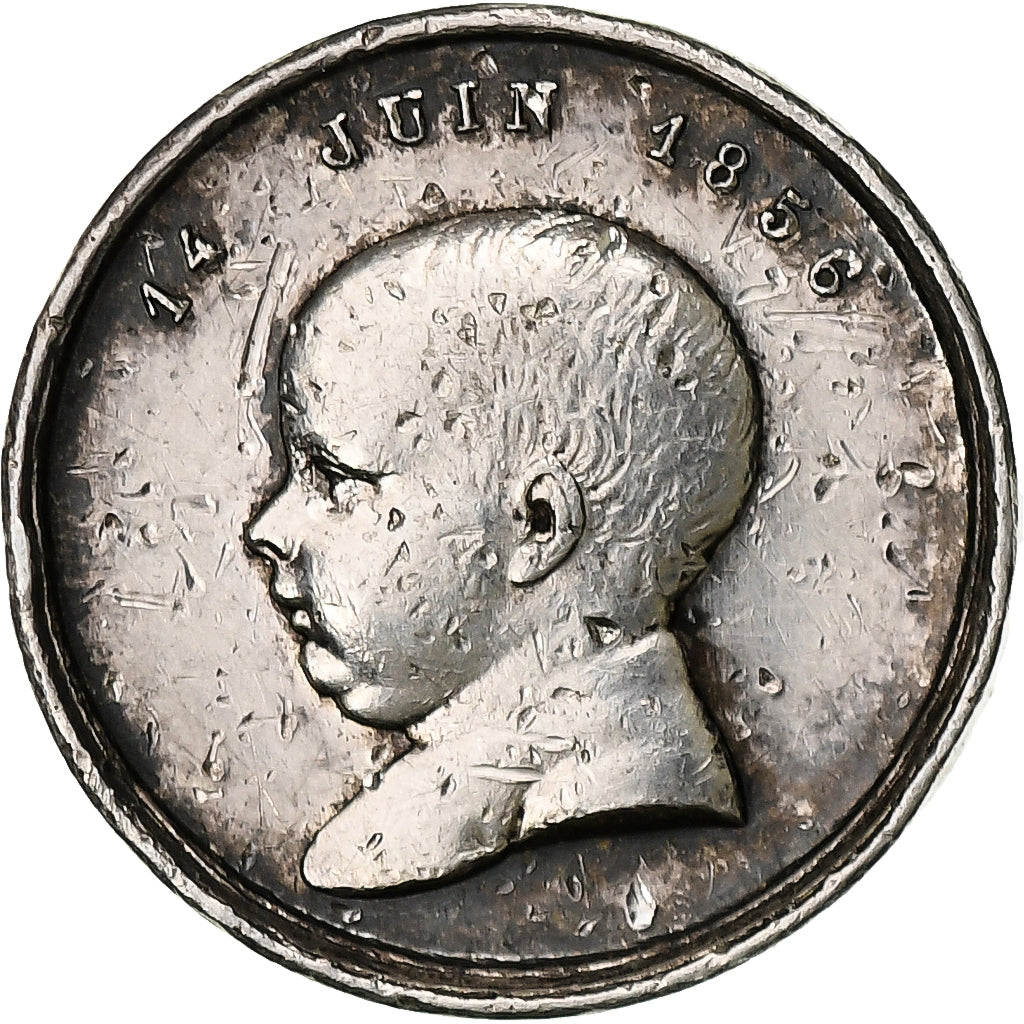 France, Medal, Naissance de Napoléon IV, Quinaire, 1856, Silver, AU(50-53)