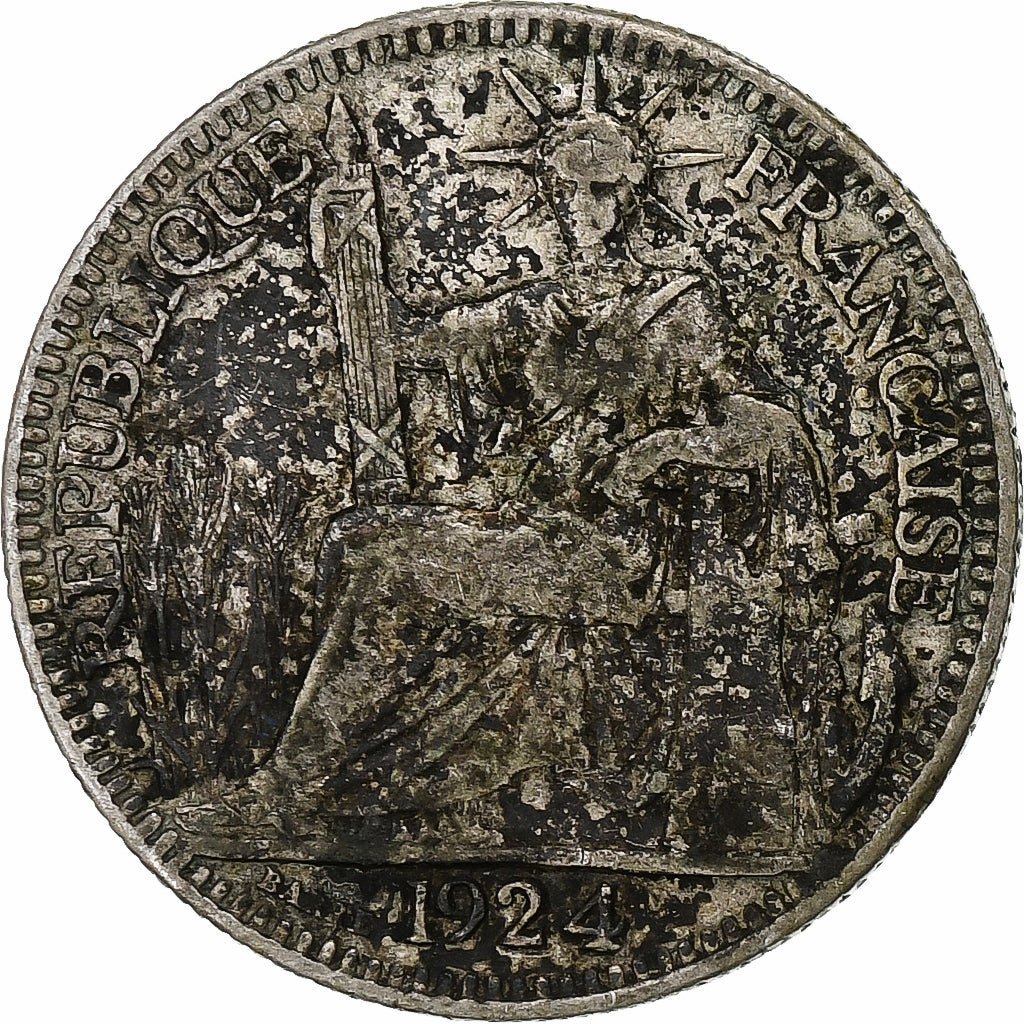 INDOCINA FRANCESE, 10 Cents, 1924, Paris, Argento, MB, KM:16.1