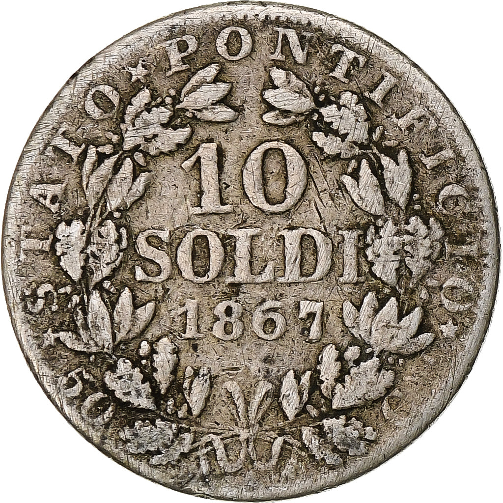ITALIAN STATES, PAPAL STATES, Pius IX, 10 Soldi, 50 Centesimi, 1867, Rome